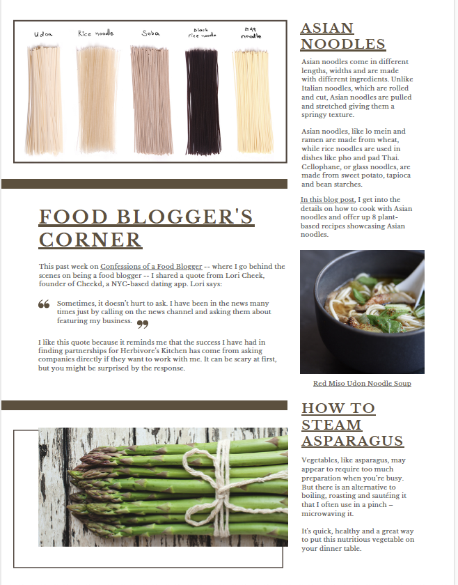 Herbivore's Kitchen Newsletter Example 1
